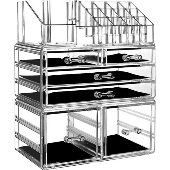 acrylic Makeup Organizer Skin Care Large Clear Cosmetic Display Cases Stackable - Picture 1 of 6